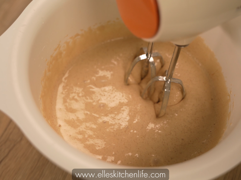 A thick and smooth sugar and egg mixture ready for brownies