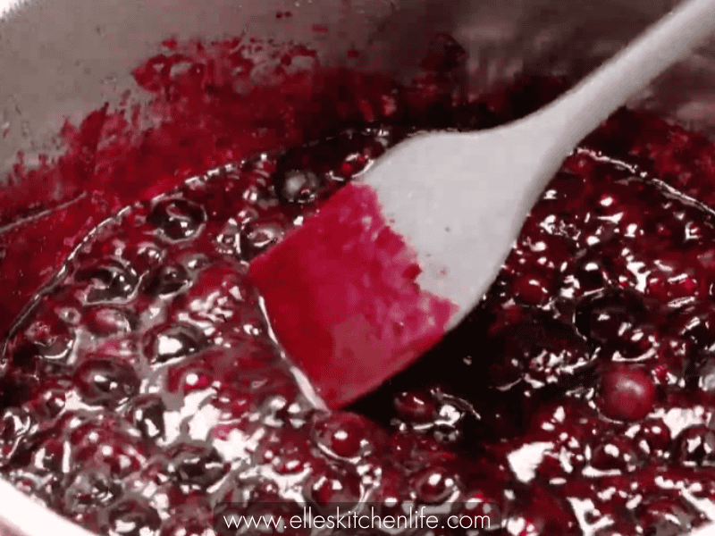 Step 2b: Blueberry sauce thickening in the saucepan