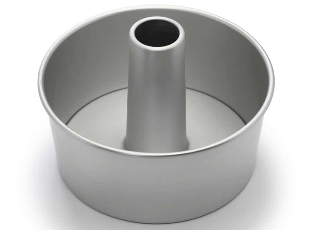 A clean, ungreased tube pan, essential for chiffon cake to rise properly.